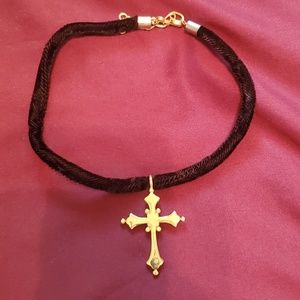 Gold Cross choker velvet - vintage